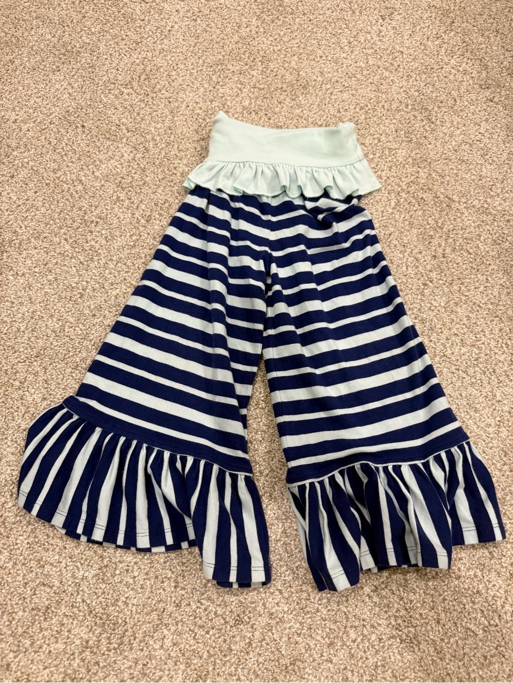 Persnickety Navy & Light Blue Striped Ruffle Palazzo Pants